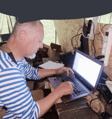 a man is typing on an acer laptop computer