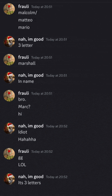 a screenshot of a text message between frauli and marshall