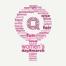 a women 's day 8 march greeting card with a heart shaped symbol