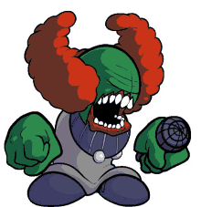 a cartoon drawing of a clown with a microphone in his hand .