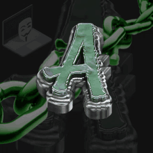 a green letter a is surrounded by chains