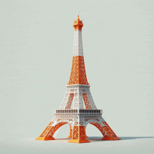 an orange and white model of the eiffel tower against a white background