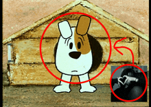 a cartoon dog is standing in front of a dog house