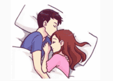 a cartoon of a man and a woman sleeping in bed .