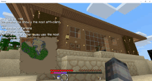 a screenshot of a minecraft game shows a house with a bell on it