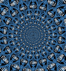 a blue and black kaleidoscope with mmtlf written in the center