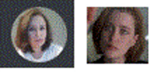 a picture of a woman 's face in a circle and a picture of a woman 's face in a square