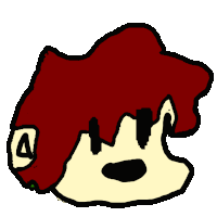 a drawing of a person 's head with red hair and an a on it