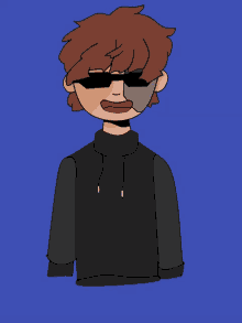 a cartoon drawing of a boy wearing sunglasses and a black sweater