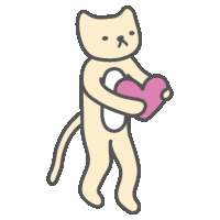 a cartoon cat is holding a pink heart in its paws