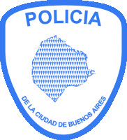 a blue emblem for policia de la ciudad de buenos aires with a map