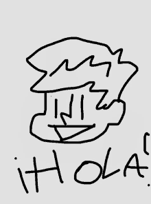 a black and white drawing of a man with the word hola below him