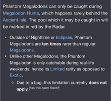 a page that says ' phantom megalodons can only be caught during megalodon hunts ' on it