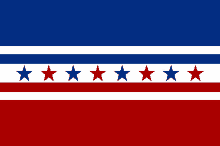 a flag with red white and blue stripes and red stars