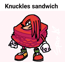 a cartoon drawing of knuckles sandwich with the words knuckles sandwich below him