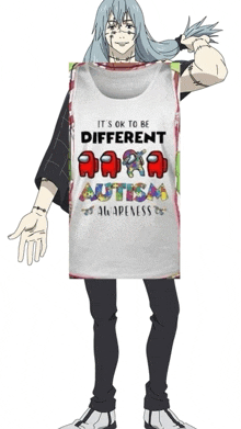 a person holding up a shirt that says it 's ok to be different autism awareness