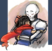 a drawing of a skeleton hugging another skeleton with the letters jz on the bottom right