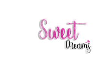 the word sweet dreams is written in pink on a white background with a shadow .