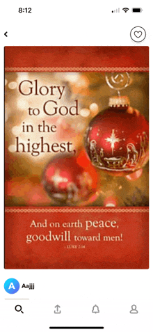 a phone screen shows a christmas card that says glory to god in the highest and on earth peace goodwill toward men