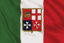 a green white and red flag with a coat of arms