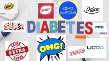 the word diabetes is surrounded by logos for different brands