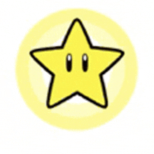 a yellow star with two eyes in a circle .