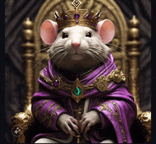 a mouse wearing a crown and a purple robe