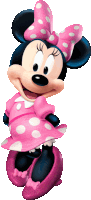 a picture of minnie mouse wearing a pink dress with white polka dots