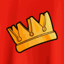 a cartoon drawing of a gold crown with a red background