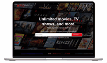 a laptop is open to a page that says netflix unlimited movies tv shows and more