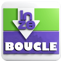 a purple and green sign that says boucle