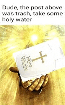 a picture of a hand holding a bottle of holy water .