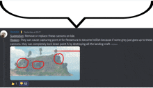 a screenshot of anindo 's suggestion to remove or replace these cannons on island