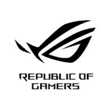 the republic of gamers logo is black and white .