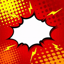 a comic book background with a white speech bubble and lightning bolts .