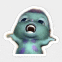 a sticker of a baby monster from monsters inc with its mouth open and arms outstretched .