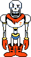 a pixel art of papyrus from undertale with a scarf around his neck