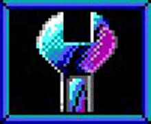 a pixel art of a wrench with a purple and blue circle on it .