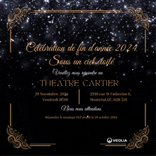 a black and gold invitation for a celebration of fin d' annee in 2024