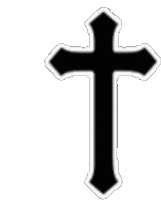 a black cross with a white border on a white background .