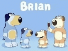 a group of cartoon dogs standing next to each other with the name brian written above them