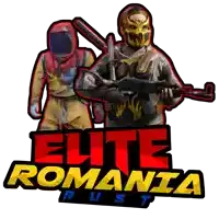 a logo for elite romania rust with two soldiers on it