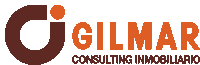 a logo for gilmar consulting inmobiliario with a brown and orange logo