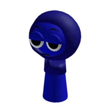 a blue cartoon character with a sad face is sitting on a white background .