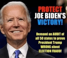 a picture of a man in a suit and tie with the words `` protect joe biden 's victory ! ``