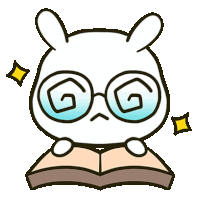 a cartoon bunny wearing glasses is reading a book .