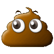 a cartoon illustration of a pile of poop with big eyes on a white background .