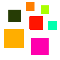 a bunch of different colored squares are lined up on a white background