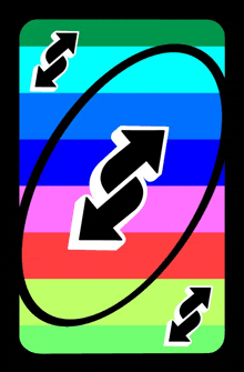 a uno card with two arrows pointing in opposite directions