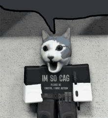 a cat wearing a black shirt that says im so cag